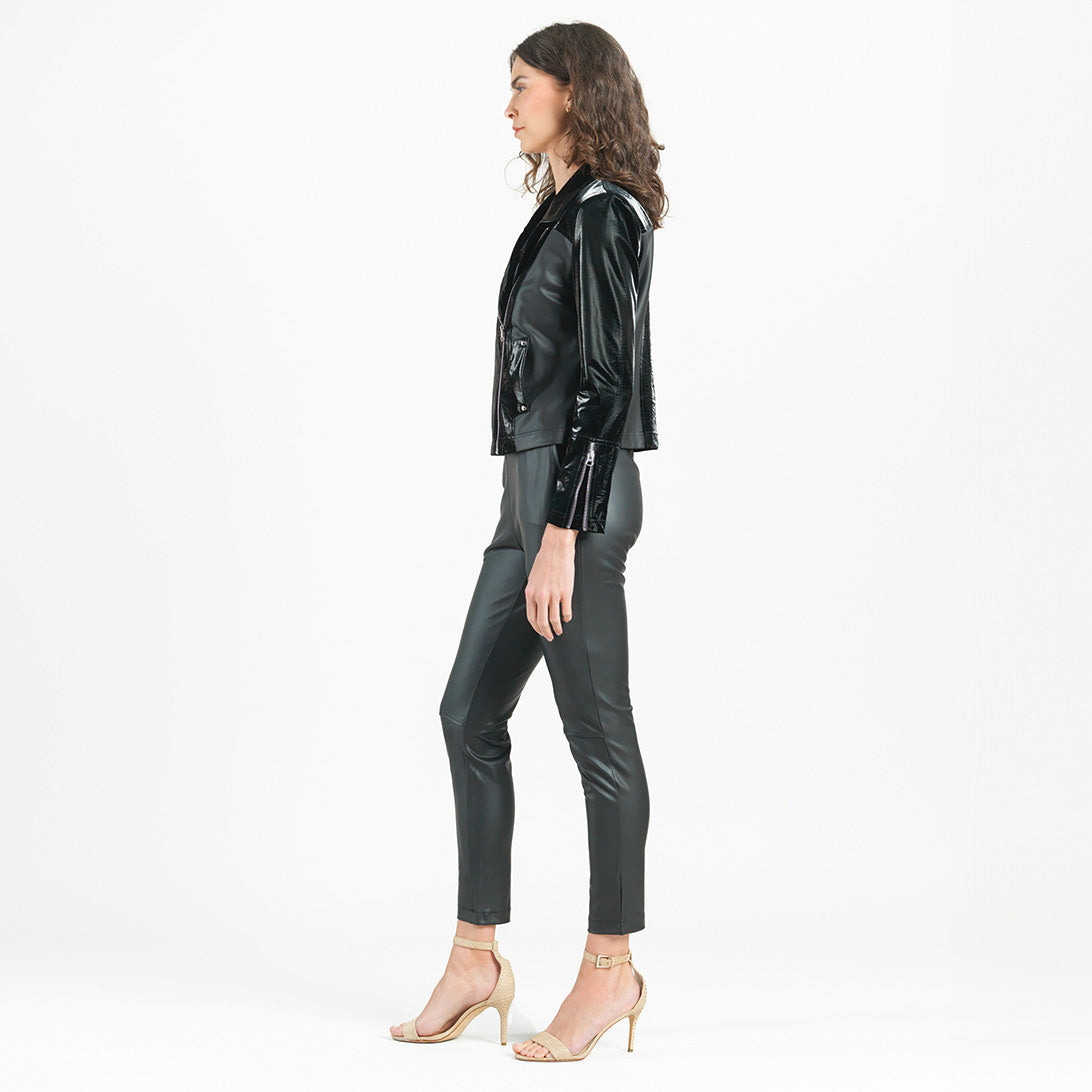 Vinyl + Liquid Leather™ Panel Zip Cuff Pocket Jacket - Black - Final Sale | Clara Sunwoo Discount