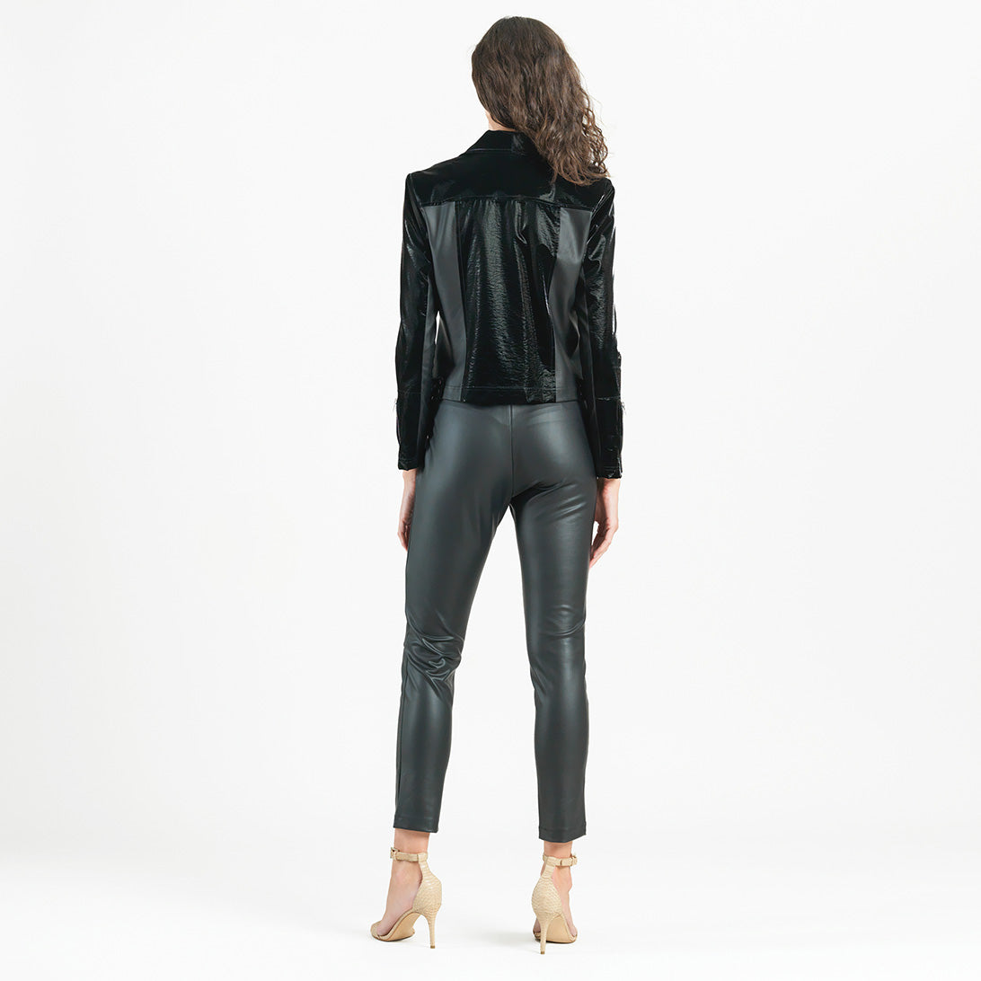 Vinyl + Liquid Leather™ Panel Zip Cuff Pocket Jacket - Black - Final Sale | Clara Sunwoo Discount