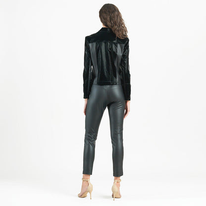 Vinyl + Liquid Leather™ Panel Zip Cuff Pocket Jacket - Black - Final Sale | Clara Sunwoo Discount