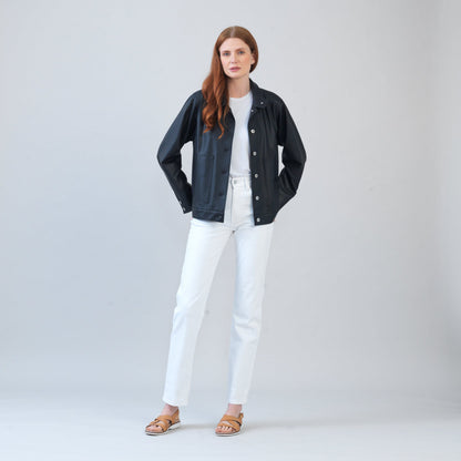 Liquid Leather™ Sheen Button Closure Pocket Jacket - Black - Final Sale | Clara Sunwoo Exclusive