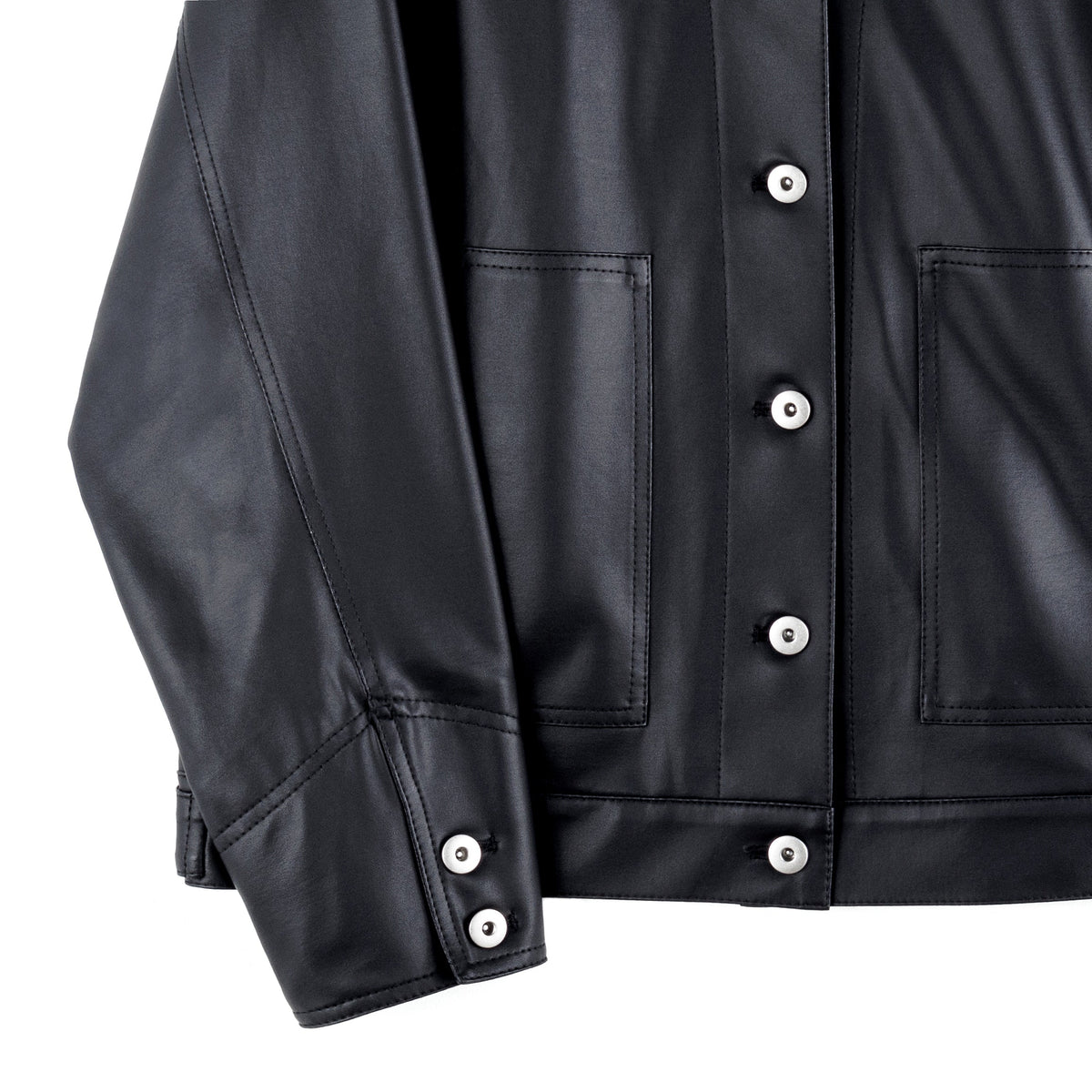 Liquid Leather™ Sheen Button Closure Pocket Jacket - Black - Final Sale | Clara Sunwoo Exclusive