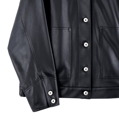 Liquid Leather™ Sheen Button Closure Pocket Jacket - Black - Final Sale | Clara Sunwoo Exclusive
