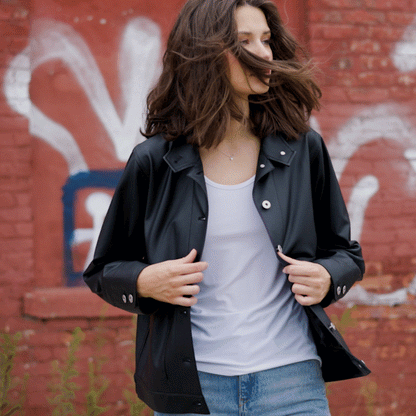 Liquid Leather™ Sheen Button Closure Pocket Jacket - Black - Final Sale | Clara Sunwoo Exclusive