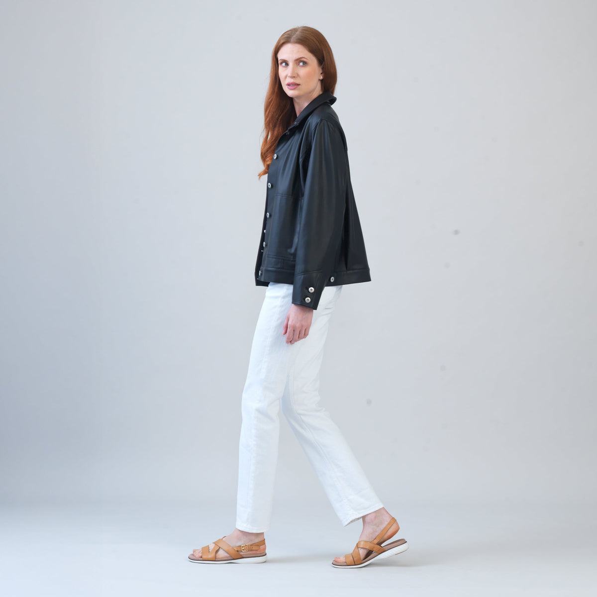 Liquid Leather™ Sheen Button Closure Pocket Jacket - Black - Final Sale | Clara Sunwoo Exclusive