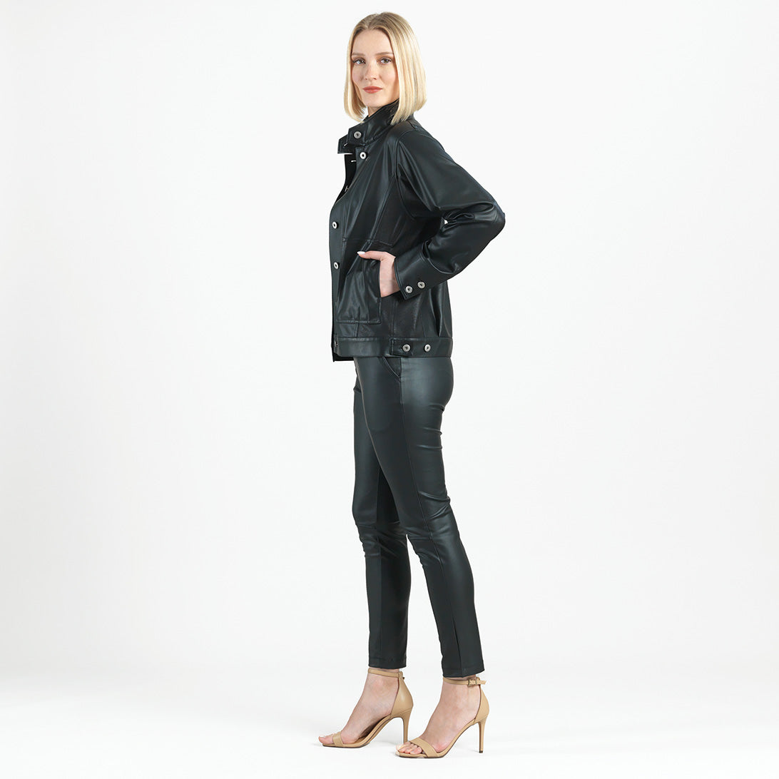 Liquid Leather™ Sheen Button Closure Pocket Jacket - Black - Final Sale | Clara Sunwoo Exclusive