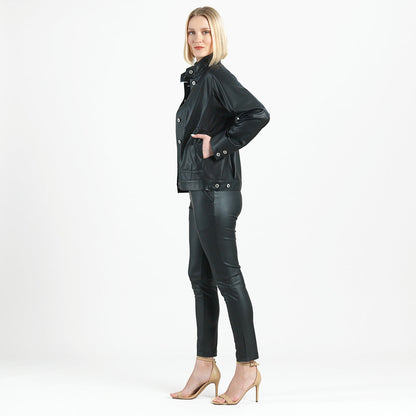 Liquid Leather™ Sheen Button Closure Pocket Jacket - Black - Final Sale | Clara Sunwoo Exclusive