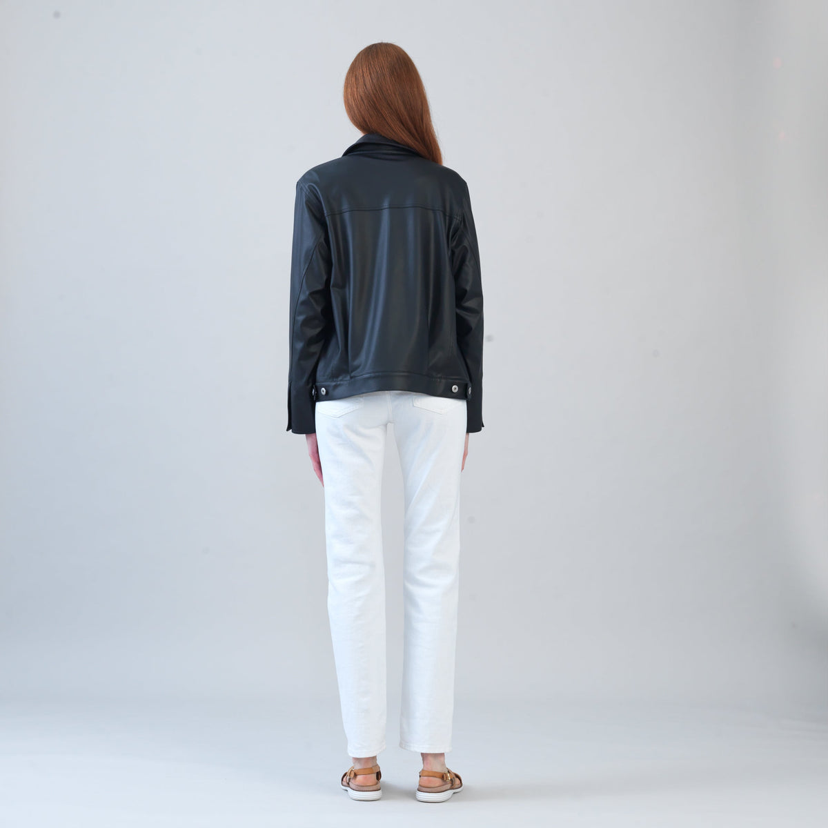 Liquid Leather™ Sheen Button Closure Pocket Jacket - Black - Final Sale | Clara Sunwoo Exclusive