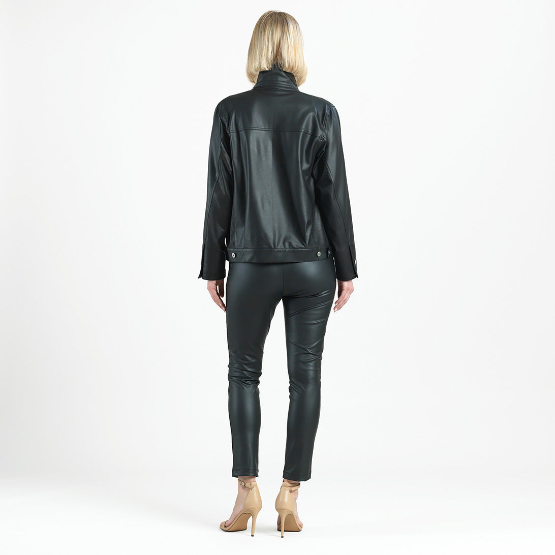 Liquid Leather™ Sheen Button Closure Pocket Jacket - Black - Final Sale | Clara Sunwoo Exclusive