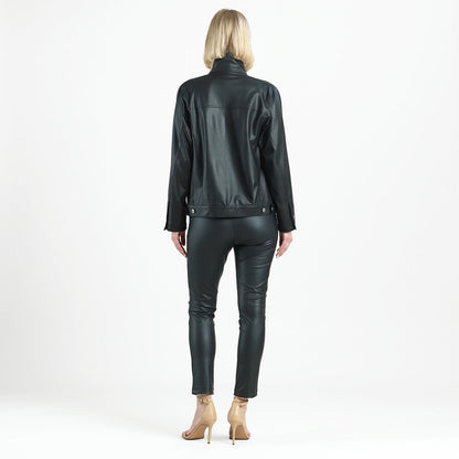 Liquid Leather™ Sheen Button Closure Pocket Jacket - Black - Final Sale | Clara Sunwoo Exclusive
