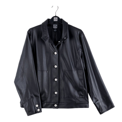 Liquid Leather™ Sheen Button Closure Pocket Jacket - Black - Final Sale | Clara Sunwoo Exclusive