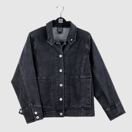 Denim Stretch - Button Closure Pocket Jacket - Black - Final Sale! | Clara Sunwoo Essential