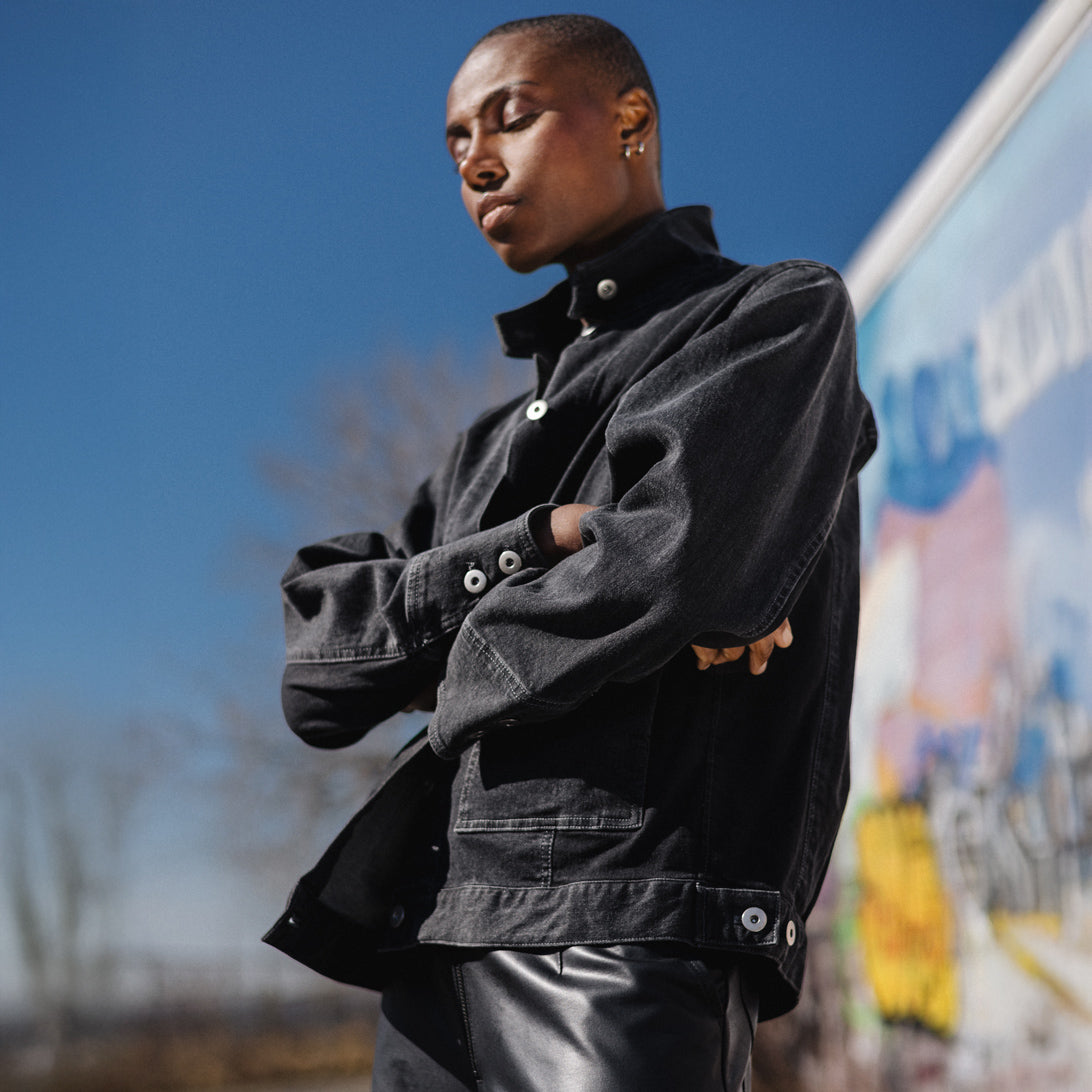Denim Stretch - Button Closure Pocket Jacket - Black - Final Sale! | Clara Sunwoo Essential