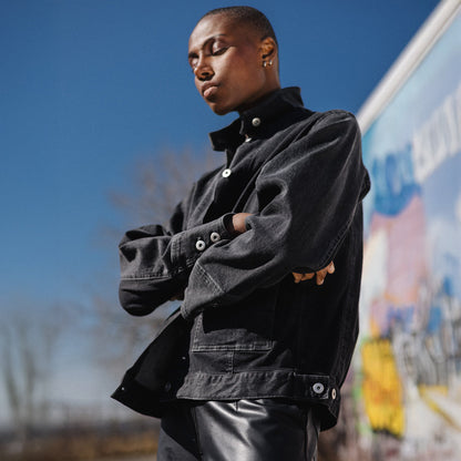 Denim Stretch - Button Closure Pocket Jacket - Black - Final Sale! | Clara Sunwoo Essential