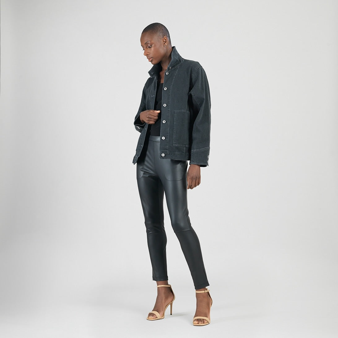 Denim Stretch - Button Closure Pocket Jacket - Black - Final Sale! | Clara Sunwoo Essential