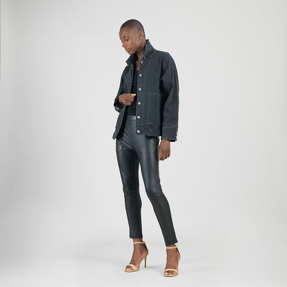 Denim Stretch - Button Closure Pocket Jacket - Black - Final Sale! | Clara Sunwoo Essential