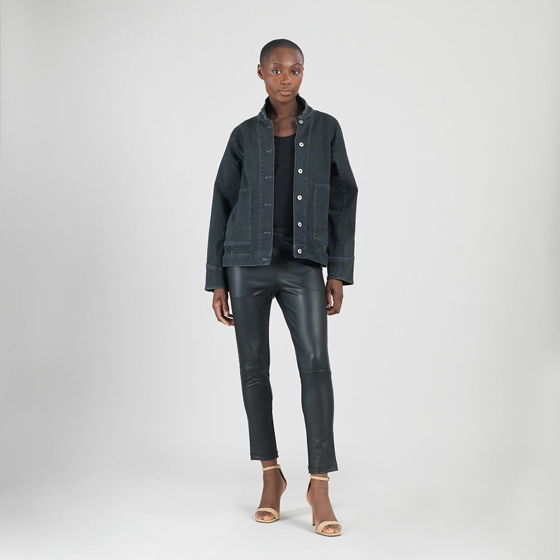 Denim Stretch - Button Closure Pocket Jacket - Black - Final Sale! | Clara Sunwoo Essential