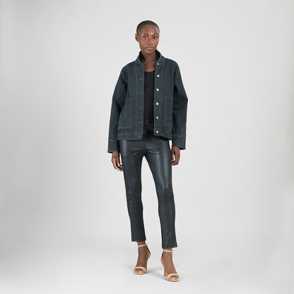 Denim Stretch - Button Closure Pocket Jacket - Black - Final Sale! | Clara Sunwoo Essential