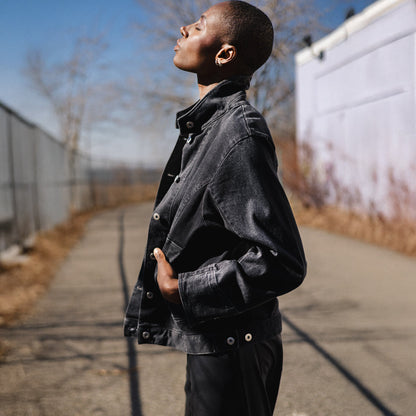 Denim Stretch - Button Closure Pocket Jacket - Black - Final Sale! | Clara Sunwoo Essential