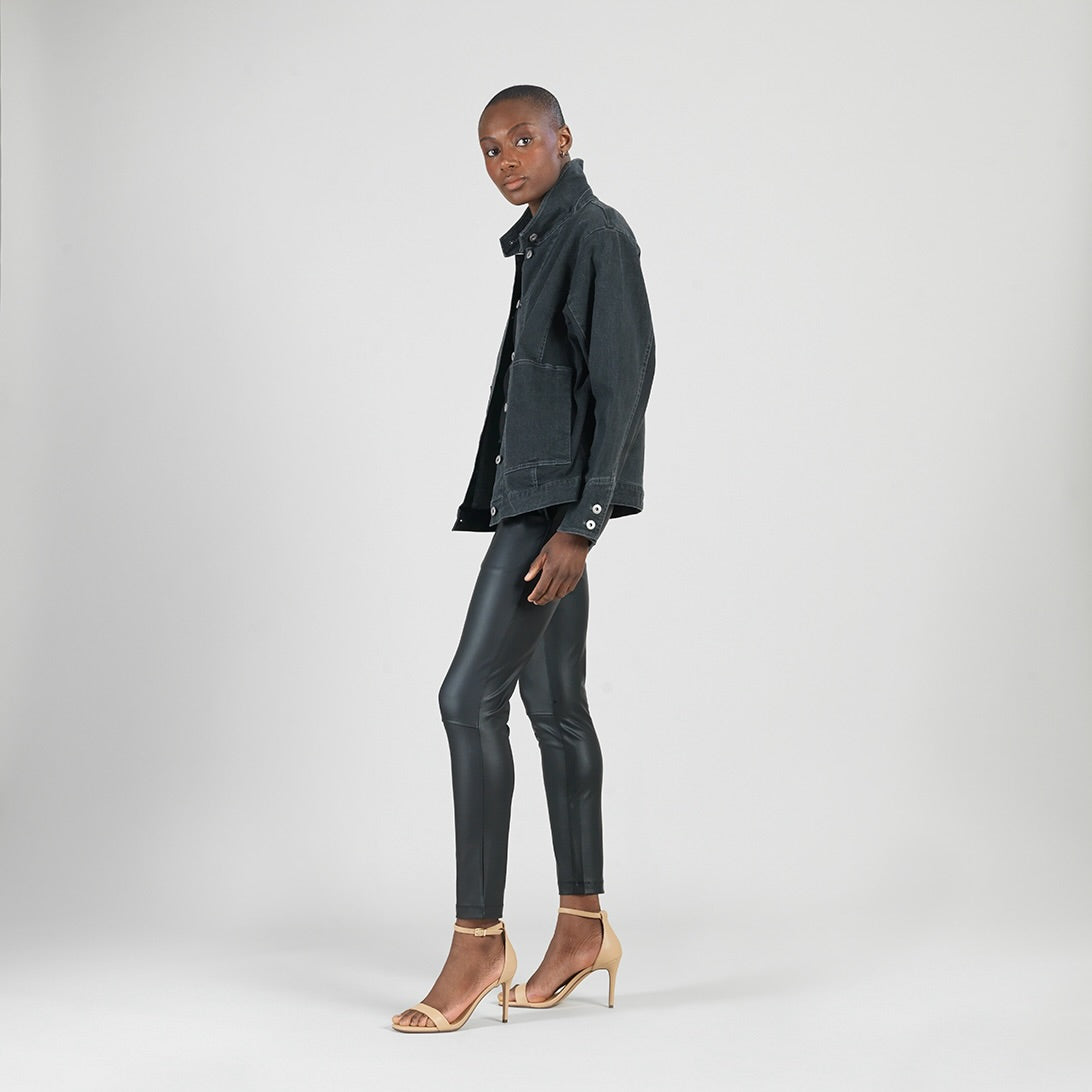 Denim Stretch - Button Closure Pocket Jacket - Black - Final Sale! | Clara Sunwoo Essential