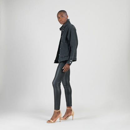 Denim Stretch - Button Closure Pocket Jacket - Black - Final Sale! | Clara Sunwoo Essential