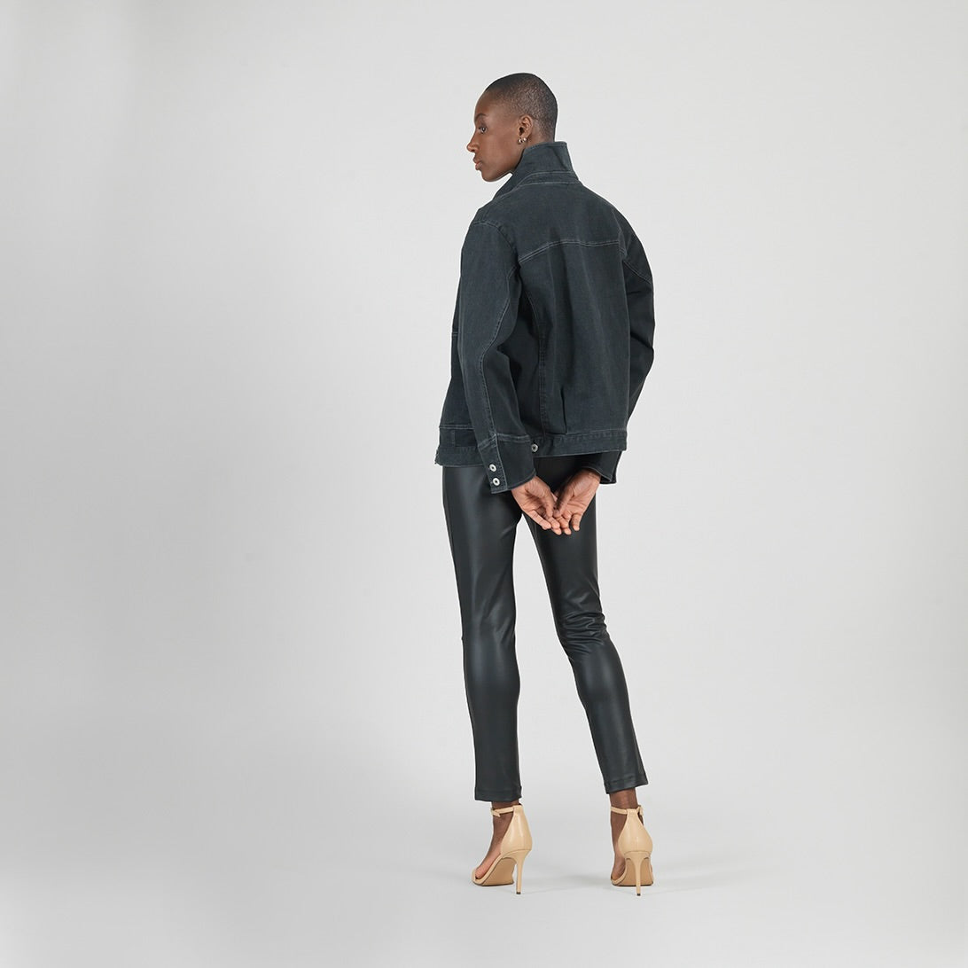 Denim Stretch - Button Closure Pocket Jacket - Black - Final Sale! | Clara Sunwoo Essential