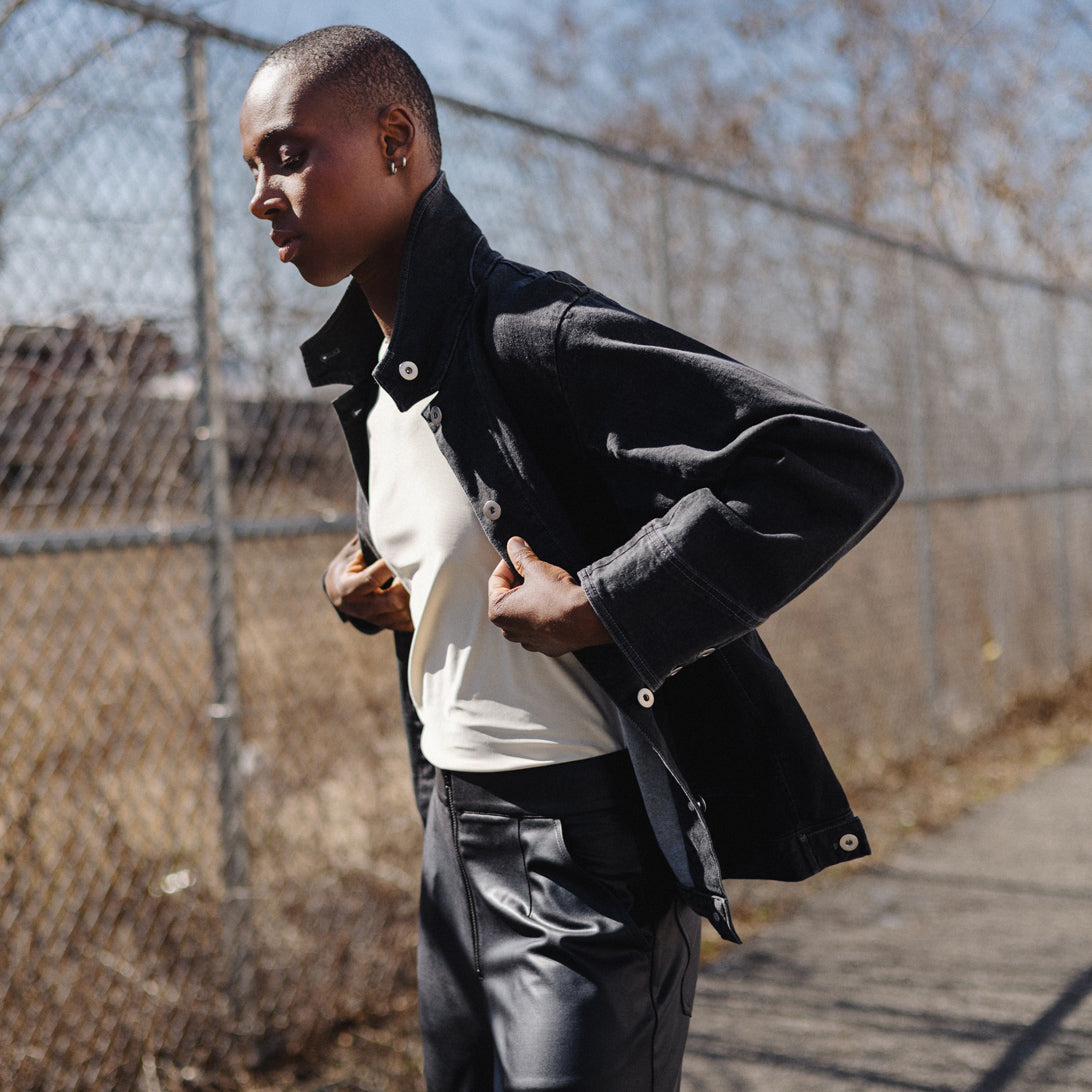 Denim Stretch - Button Closure Pocket Jacket - Black - Final Sale! | Clara Sunwoo Essential