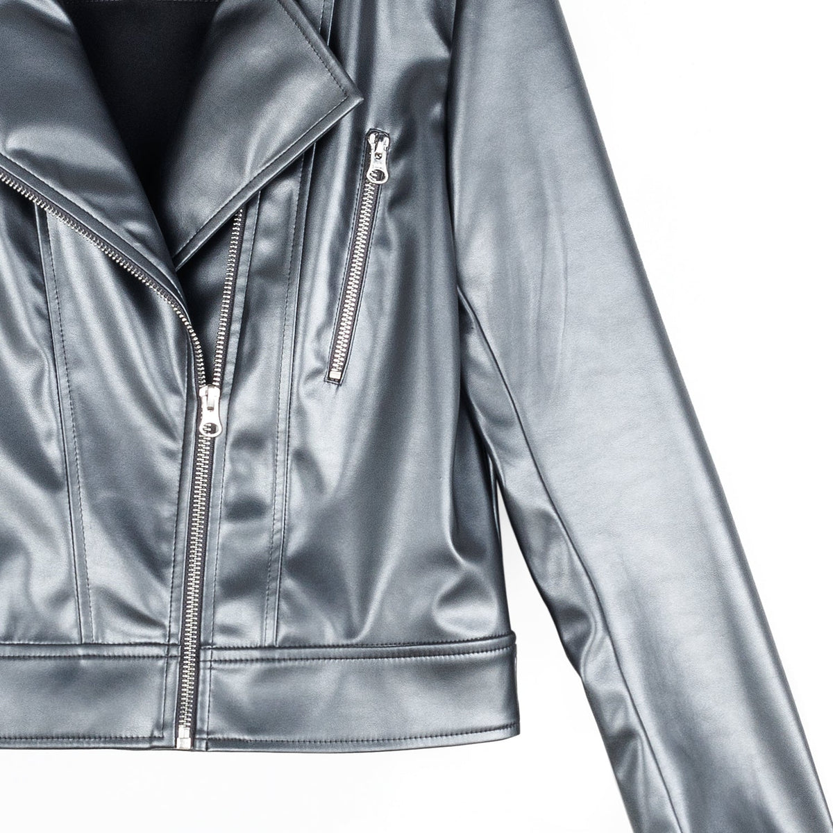 Vegan Sheen - Zip Cuff Moto Waist Jacket - Gunmetal - Final Sale | Clara Sunwoo Great Value