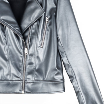 Vegan Sheen - Zip Cuff Moto Waist Jacket - Gunmetal - Final Sale | Clara Sunwoo Great Value
