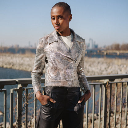 Sequin Knit - Moto Waist Jacket - Champagne - Final Sale | Clara Sunwoo Great Value