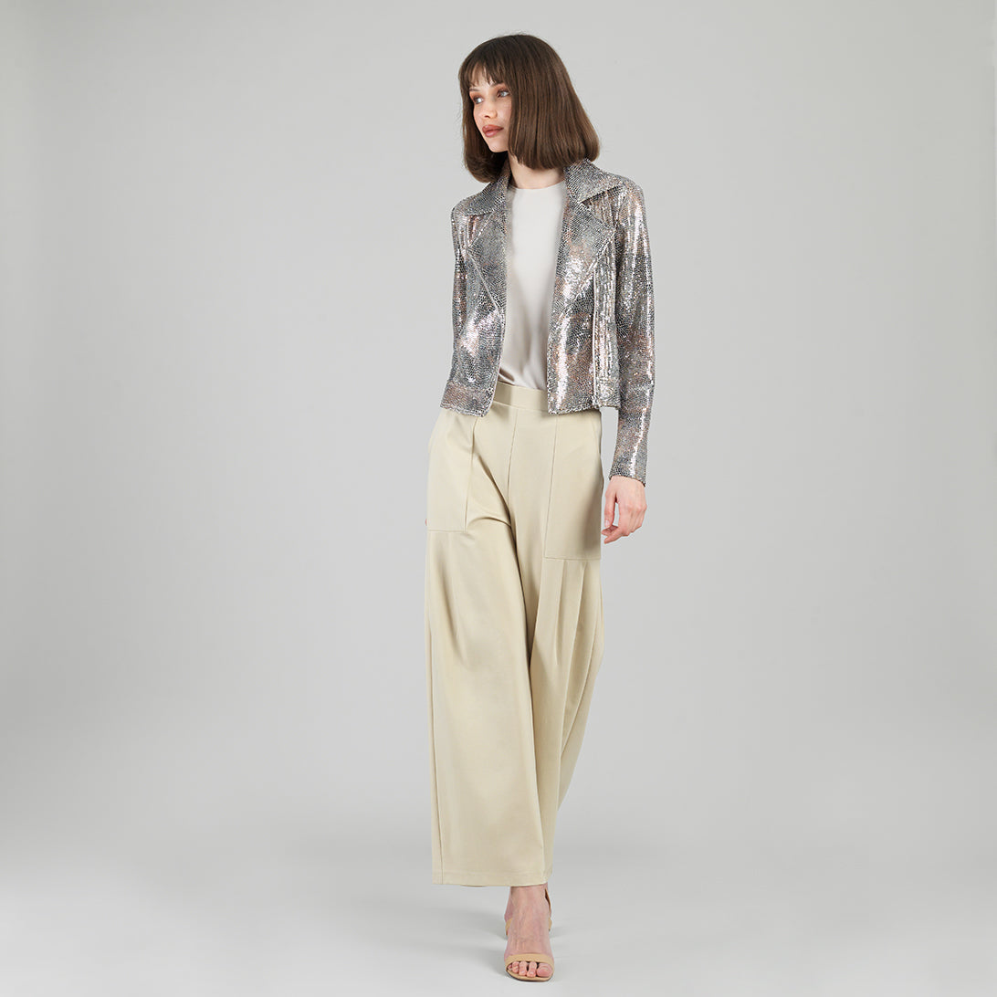 Sequin Knit - Moto Waist Jacket - Champagne - Final Sale | Clara Sunwoo Great Value