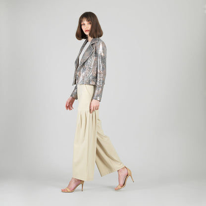 Sequin Knit - Moto Waist Jacket - Champagne - Final Sale | Clara Sunwoo Great Value