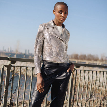 Sequin Knit - Moto Waist Jacket - Champagne - Final Sale | Clara Sunwoo Great Value
