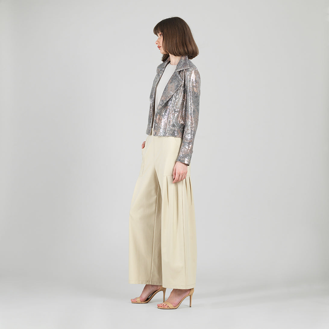 Sequin Knit - Moto Waist Jacket - Champagne - Final Sale | Clara Sunwoo Great Value