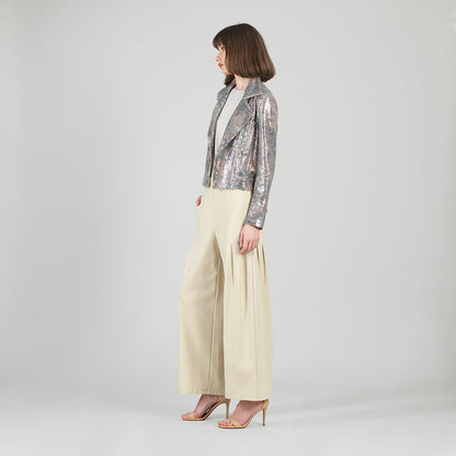 Sequin Knit - Moto Waist Jacket - Champagne - Final Sale | Clara Sunwoo Great Value