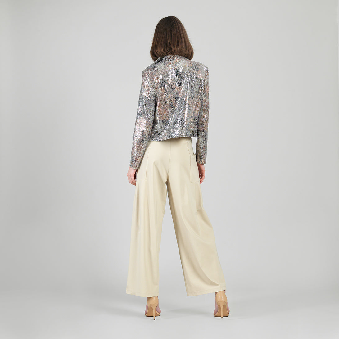 Sequin Knit - Moto Waist Jacket - Champagne - Final Sale | Clara Sunwoo Great Value