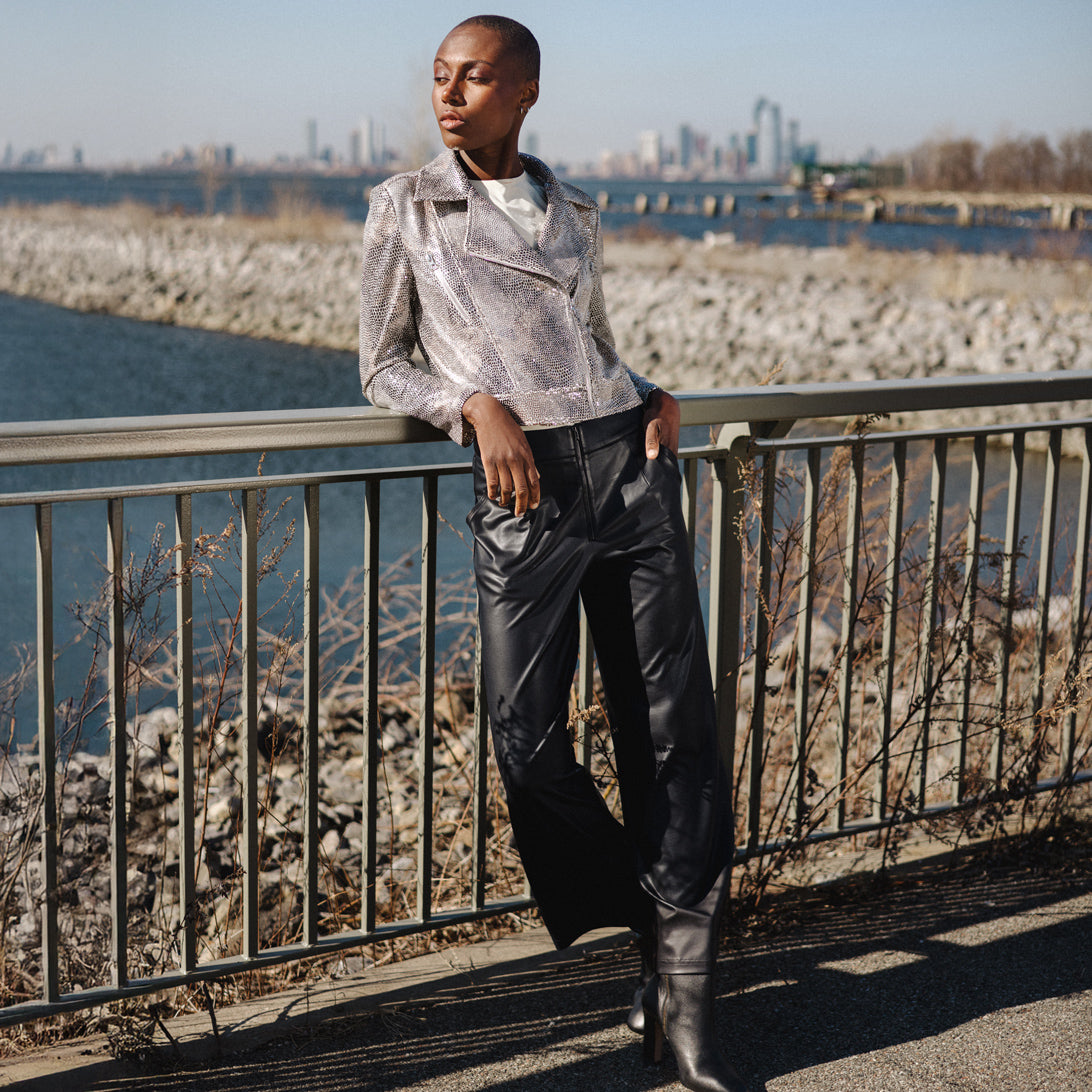 Sequin Knit - Moto Waist Jacket - Champagne - Final Sale | Clara Sunwoo Great Value