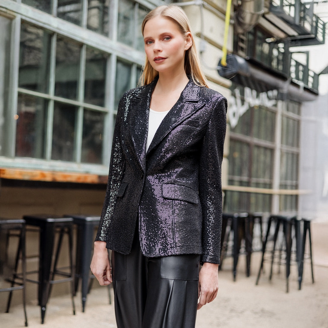 Sequin Knit - Signature Pocket Blazer - Black | Clara Sunwoo Trusted