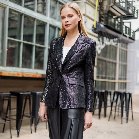 Sequin Knit - Signature Pocket Blazer - Black | Clara Sunwoo Trusted