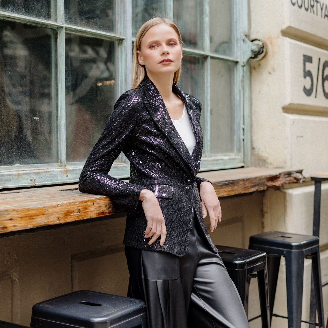 Sequin Knit - Signature Pocket Blazer - Black | Clara Sunwoo Trusted