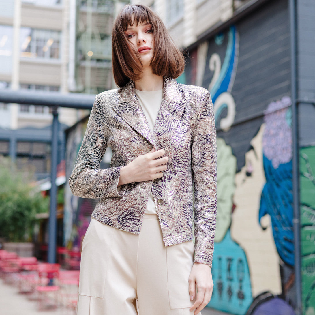 Sequin Knit - Modern Button Blazer - Champagne - Final Sale | Clara Sunwoo Premium