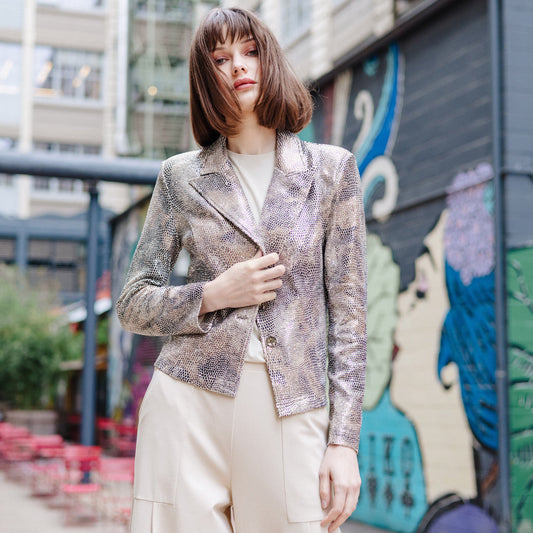 Sequin Knit - Modern Button Blazer - Champagne - Final Sale | Clara Sunwoo Premium