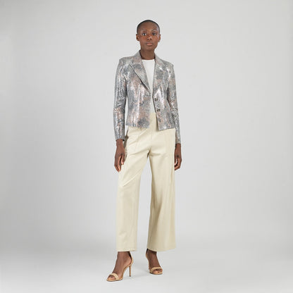 Sequin Knit - Modern Button Blazer - Champagne - Final Sale | Clara Sunwoo Premium