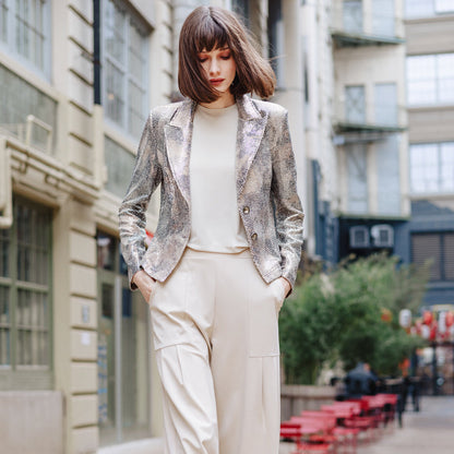 Sequin Knit - Modern Button Blazer - Champagne - Final Sale | Clara Sunwoo Premium