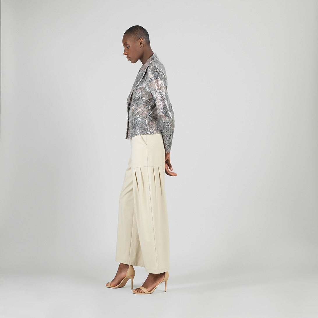 Sequin Knit - Modern Button Blazer - Champagne - Final Sale | Clara Sunwoo Premium