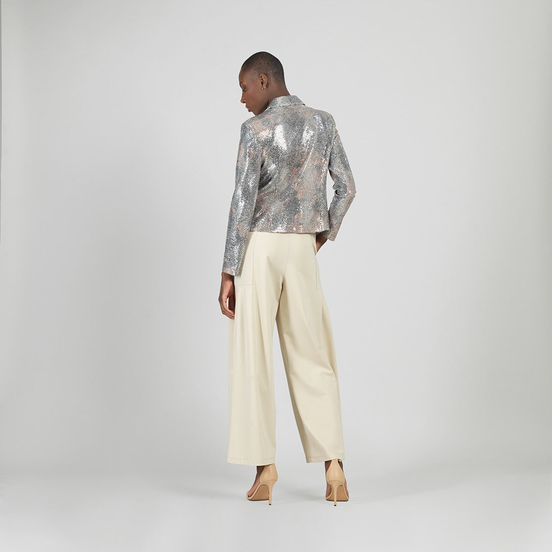 Sequin Knit - Modern Button Blazer - Champagne - Final Sale | Clara Sunwoo Premium