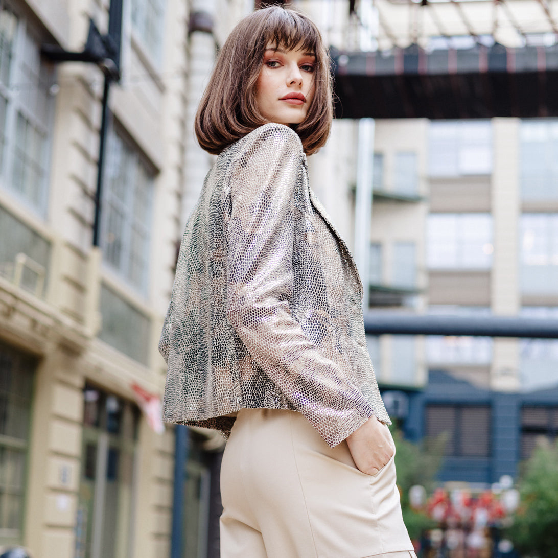 Sequin Knit - Modern Button Blazer - Champagne - Final Sale | Clara Sunwoo Premium