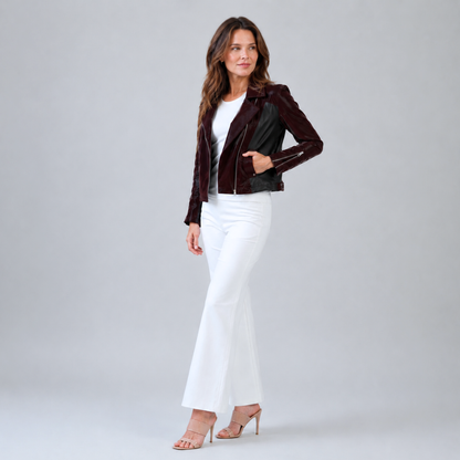 Vinyl + Liquid Leather™ Panel Zip Cuff Pocket Jacket - Mulberry - Final Sale | Clara Sunwoo Value