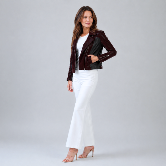 Vinyl + Liquid Leather™ Panel Zip Cuff Pocket Jacket - Mulberry - Final Sale | Clara Sunwoo Value