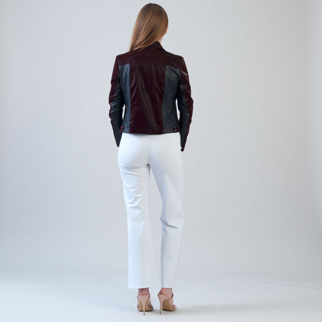 Vinyl + Liquid Leather™ Panel Zip Cuff Pocket Jacket - Mulberry - Final Sale | Clara Sunwoo Value