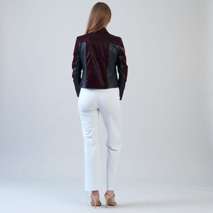 Vinyl + Liquid Leather™ Panel Zip Cuff Pocket Jacket - Mulberry - Final Sale | Clara Sunwoo Value